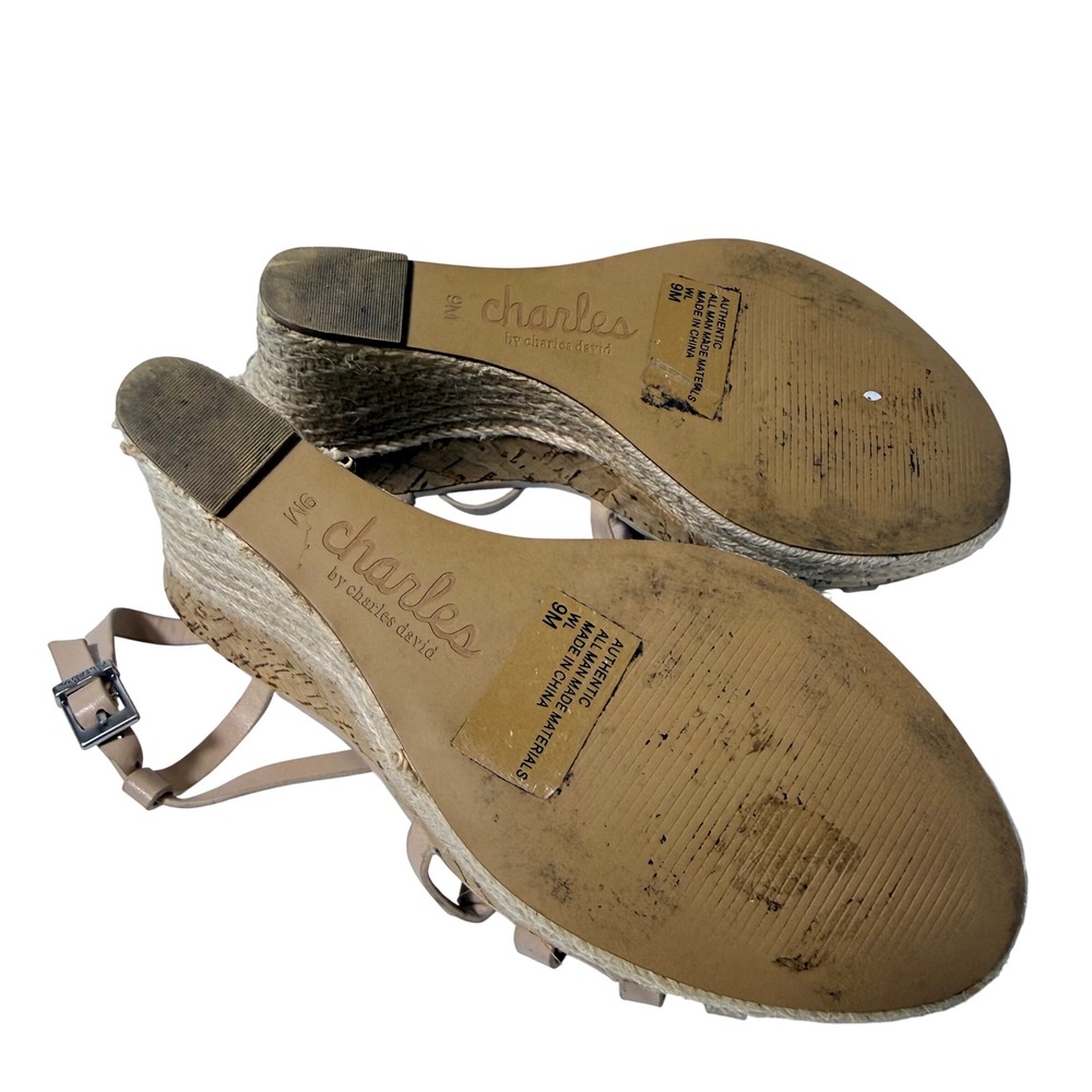 Charles by Charles David Nude Strappy Espadrille Cork Wedge Sandals 9M‎ Summer - Picture 7 of 16